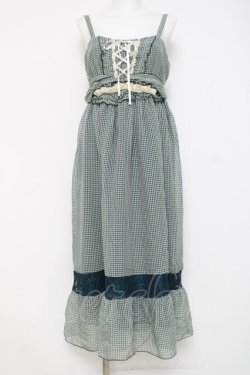 画像1: axes femme / ギンガムホルターロングワンピース  グリーン Y-26-04-09-105-AX-OP-SZ-ZY