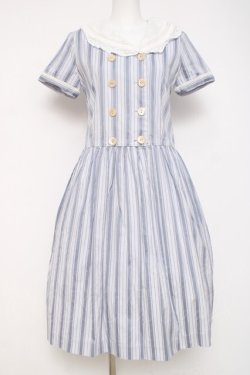 画像1: Jane Marple / Wボタンストライプセーラー襟ワンピース M サックス Y-26-04-09-111-JM-OP-SZ-ZY