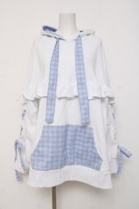 画像1: ililil / ミズイロチェックフリルプルパーカー  シロ Y-26-04-09-025-PU-TO-SZ-ZY (1)