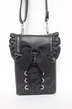 画像1: axes femme POETIQUE / レースアップスマホポシェット  黒 Y-26-04-11-006-AX-ZA-SZ-ZY