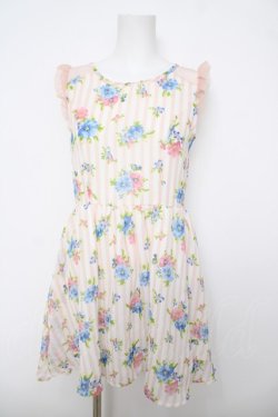 画像1: Rojita / 花×ストライプチュニ  白×ピンク Y-26-04-11-063-LO-OP-SZ-ZY