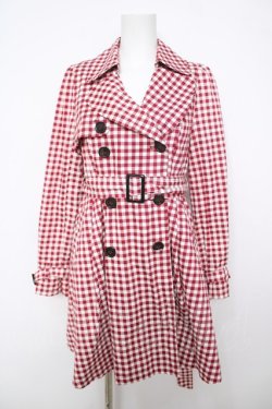 画像1: Ank Rouge / ギンガムチェックトレンチコート  赤 Y-26-04-11-076-CA-CO-SZ-ZY