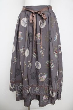 画像1: axes femme / アンティークフルーツ柄スカート  グレージュ Y-26-04-11-099-AX-SK-SZ-ZY