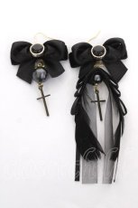 画像1: mayla classic / リボン×クロスピアス  黒 Y-26-04-11-002-LO-AC-SZ-ZY (1)