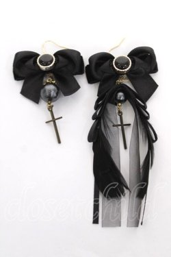 画像1: mayla classic / リボン×クロスピアス  黒 Y-26-04-11-002-LO-AC-SZ-ZY