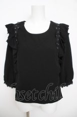 画像1: axes femme / 肩フリルお花モチーフ付きブラウス M 黒 Y-26-04-13-053-AX-TO-SZ-ZY (1)