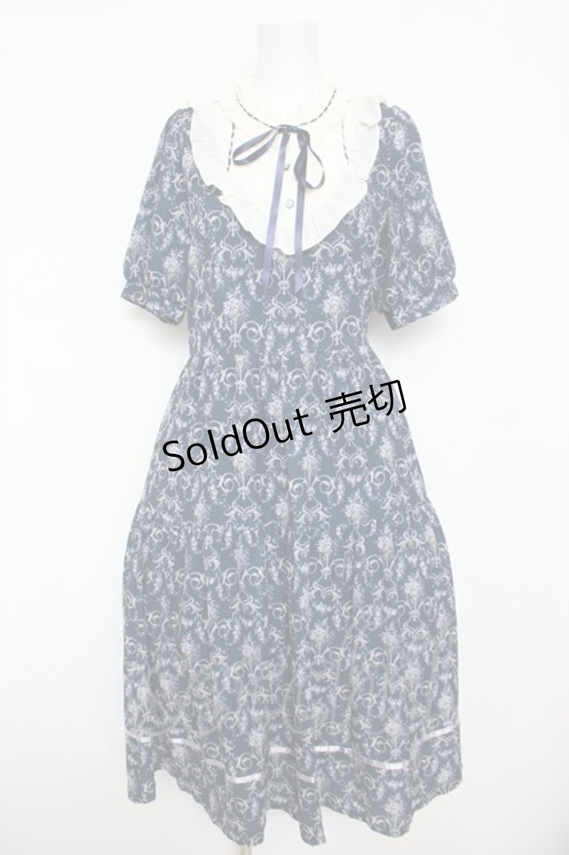 画像1: axes femme / 壁紙柄ブロッキングワンピース M 紺 Y-26-04-13-119-AX-OP-SZ-ZY (1)