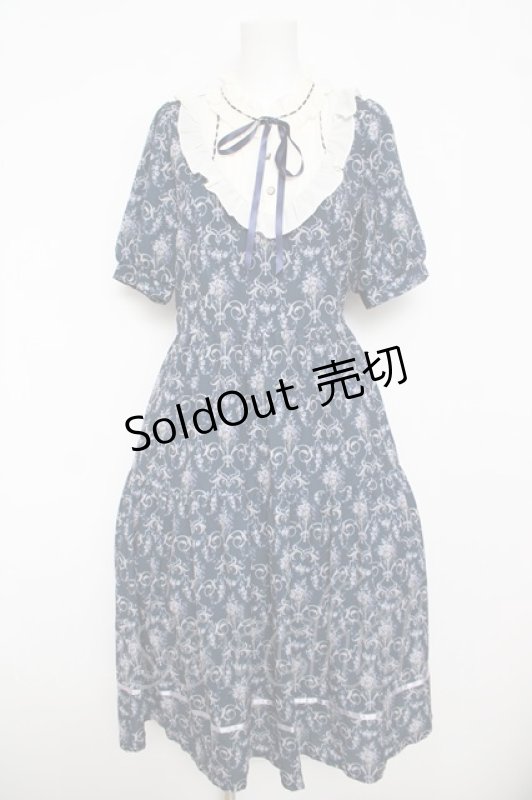 画像1: axes femme / 壁紙柄ブロッキングワンピース M 紺 Y-26-04-13-119-AX-OP-SZ-ZY (1)