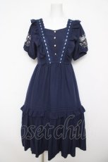 画像1: axes femme / ハシゴレース×袖バラ刺繍ワンピース F 紺 Y-26-04-13-132-AX-OP-SZ-ZY (1)