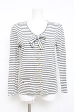 画像1: INGEBORG / リボン付きボーダーカーディガン F グレー×オフ Y-26-04-15-046-LO-TO-SZ-ZT139 (1)