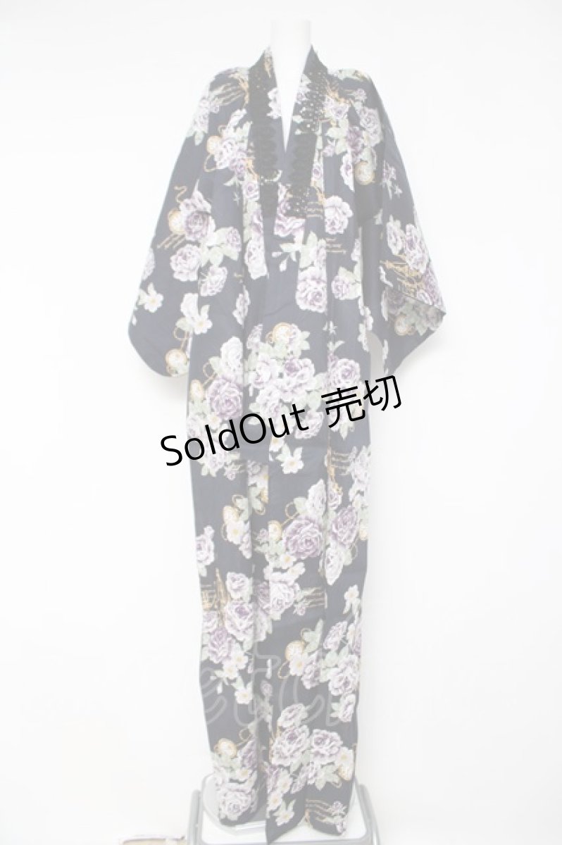 画像1: axes femme / 薔薇×懐中時計柄浴衣セット M 紺 Y-26-04-15-099-AX-OP-SZ-ZY (1)