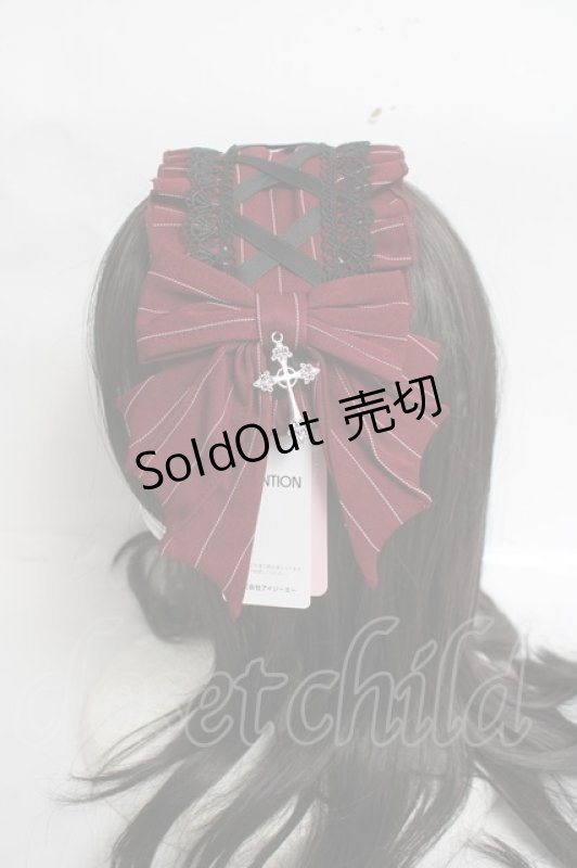 画像2: Chalmiere / ストライプリボンヘッドドレス  ワイン Y-26-04-17-037-LO-AC-SZ-ZY (2)