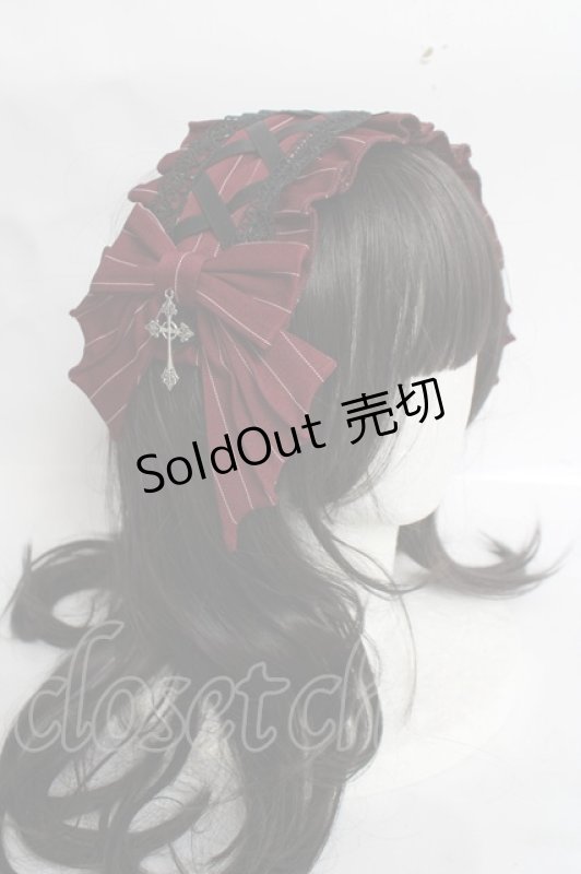 画像3: Chalmiere / ストライプリボンヘッドドレス  ワイン Y-26-04-17-037-LO-AC-SZ-ZY (3)