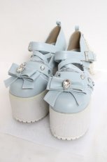 画像1: Ank Rouge / ダブルリボン&チェーン厚底シューズ M サックス Y-26-04-17-050-CA-SH-SZ-ZY (1)