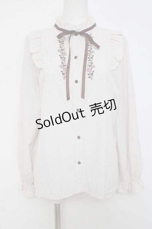 画像1: axes femme / 薔薇刺繍ハイネックブラウス L オフ Y-26-04-17-069-AX-BL-SZ-ZY (1)