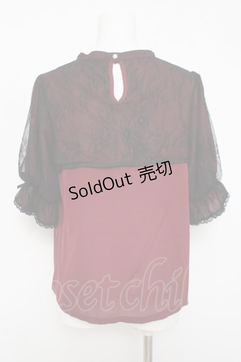 画像2: axes femme kawaii / レース重ね半袖ブラウス M ワイン Y-26-04-17-073-AX-BL-SZ-ZY (2)
