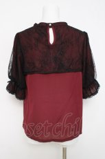 画像2: axes femme kawaii / レース重ね半袖ブラウス M ワイン Y-26-04-17-073-AX-BL-SZ-ZY (2)