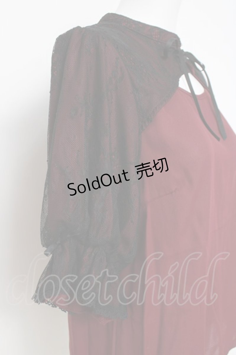 画像3: axes femme kawaii / レース重ね半袖ブラウス M ワイン Y-26-04-17-073-AX-BL-SZ-ZY (3)