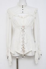 画像1: Ozz oneste / 薔薇刺繍スタンドカラー編み上げトップス  オフシロ Y-26-04-17-136-OO-TO-SZ-ZS (1)