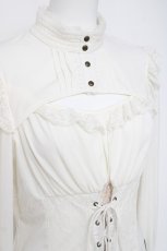 画像4: Ozz oneste / 薔薇刺繍スタンドカラー編み上げトップス  オフシロ Y-26-04-17-136-OO-TO-SZ-ZS (4)