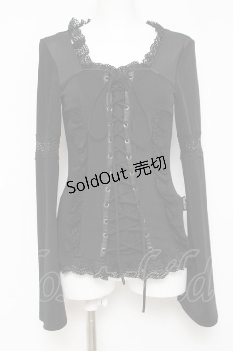 画像1: Ozz Croce / レース切替編み上げトップス  黒 Y-26-04-17-138-OO-TO-SZ-ZY (1)