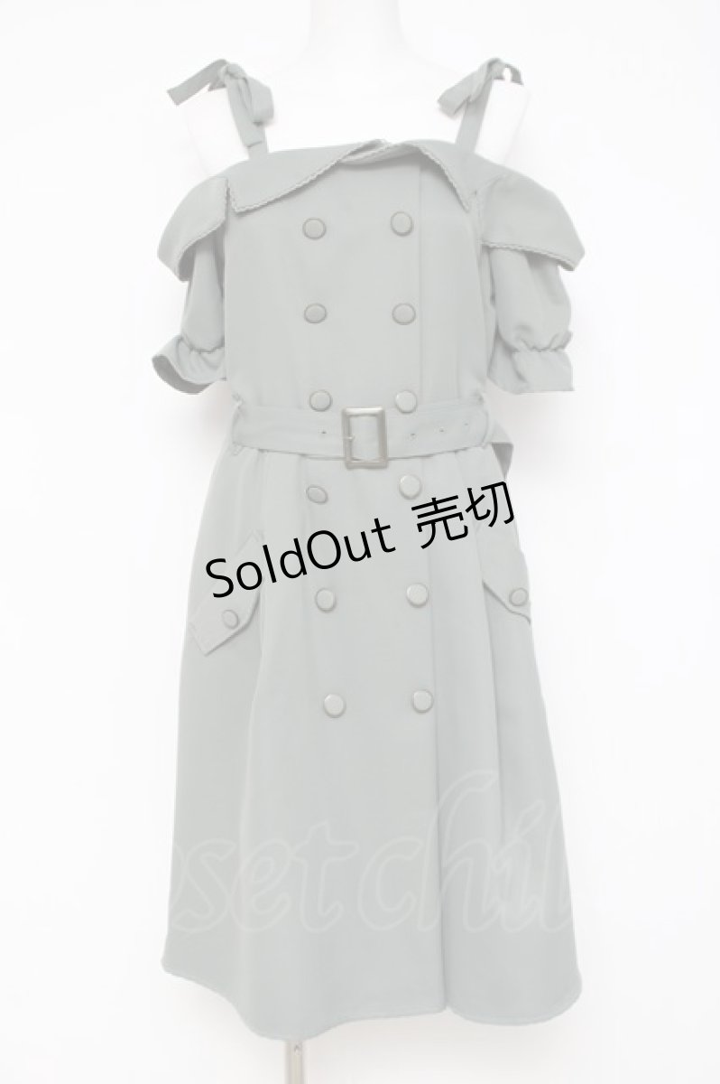 画像1: axes femme POETIQUE / トレンチ風オフショルワンピース  グリーン Y-26-04-17-167-AX-OP-SZ-ZY (1)
