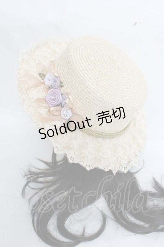 画像1: axes femme / 巻きバラレースカンカン帽 57.5cm 生成り Y-26-04-17-035-AX-AC-SZ-ZY (1)