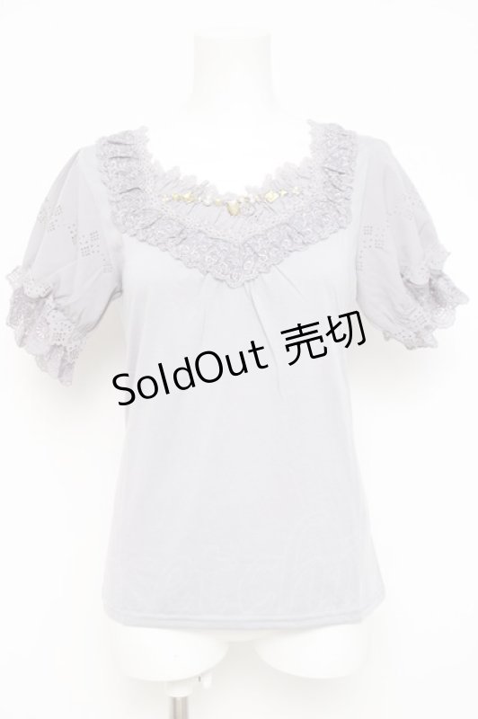 画像1: axes femme / 胸元ビジュー袖レースプルオーバー M グレー Y-26-04-21-062-AX-TO-SZ-ZY (1)