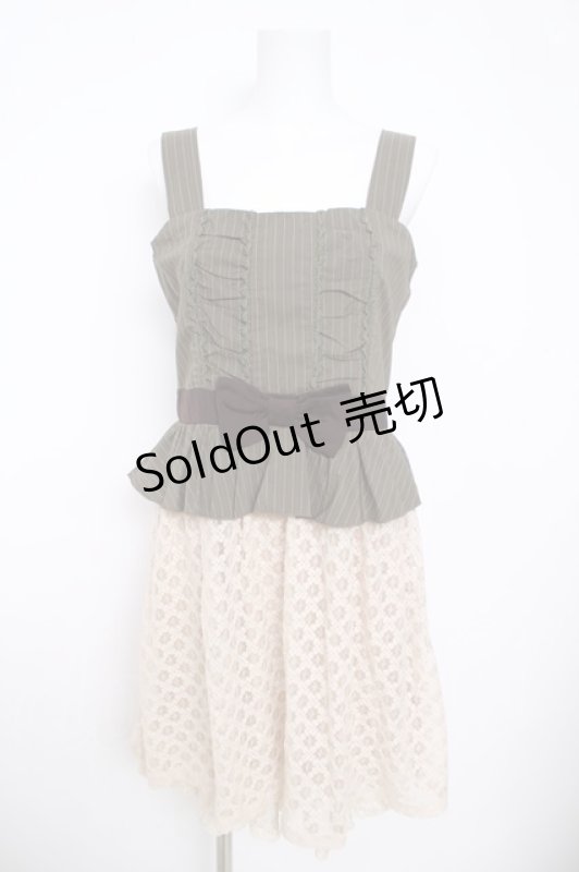 画像1: axes femme / ストライプ×レースワンピース M カーキ Y-26-04-21-115-AX-OP-SZ-ZY (1)