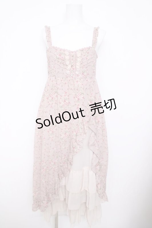 画像1: axes femme / スリット入りバラ柄ロングワンピース M 淡ピンク Y-26-04-21-116-AX-OP-SZ-ZY (1)