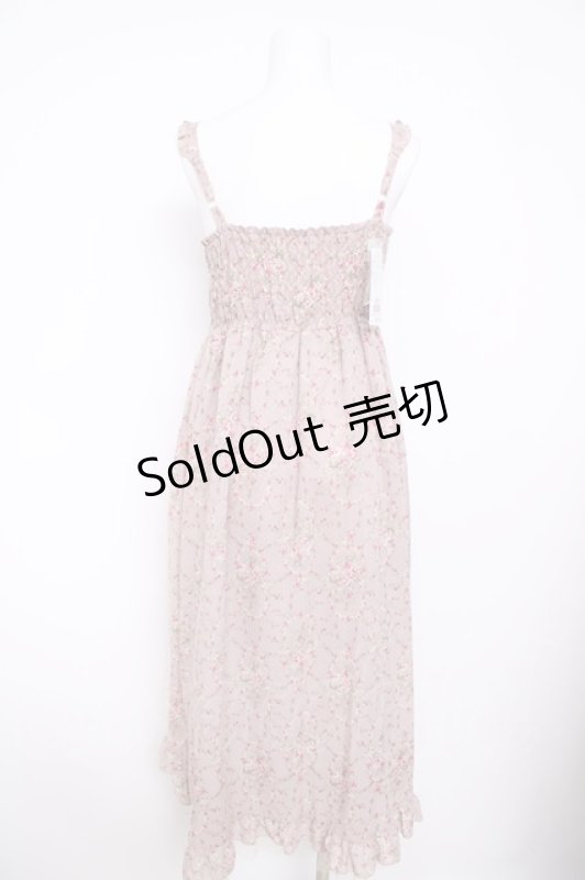 画像2: axes femme / スリット入りバラ柄ロングワンピース M 淡ピンク Y-26-04-21-116-AX-OP-SZ-ZY (2)