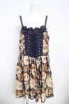 画像1: axes femme / 薔薇プリント&胸元フラワーモチーフジャンパースカート Ｍ 紺 Y-26-04-21-118-AX-OP-SZ-ZY (1)