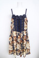 画像1: axes femme / 薔薇プリント&胸元フラワーモチーフジャンパースカート Ｍ 紺 Y-26-04-21-118-AX-OP-SZ-ZI (1)