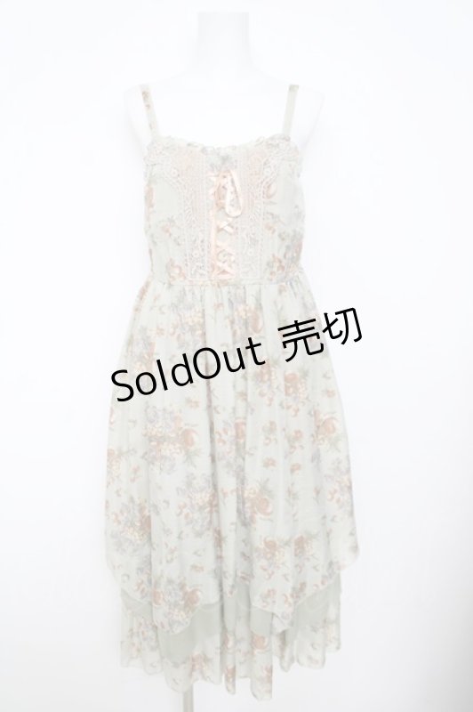 画像1: axes femme / フルーツ柄イレヘムロングワンピース M グリーン Y-26-04-21-123-AX-OP-SZ-ZY (1)