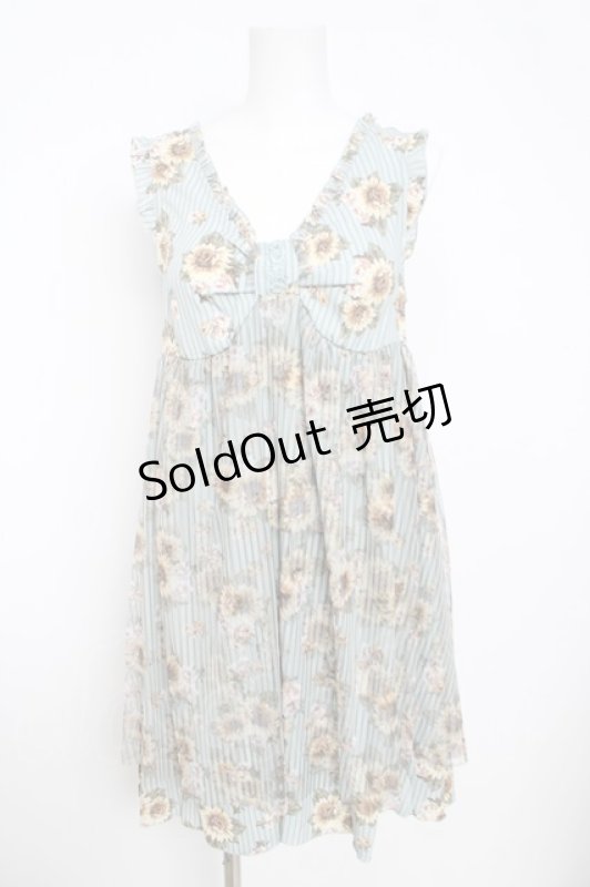 画像1: axes femme / ひまわり柄チュール重ねチュニ M サックス Y-26-04-21-124-AX-OP-SZ-ZY (1)