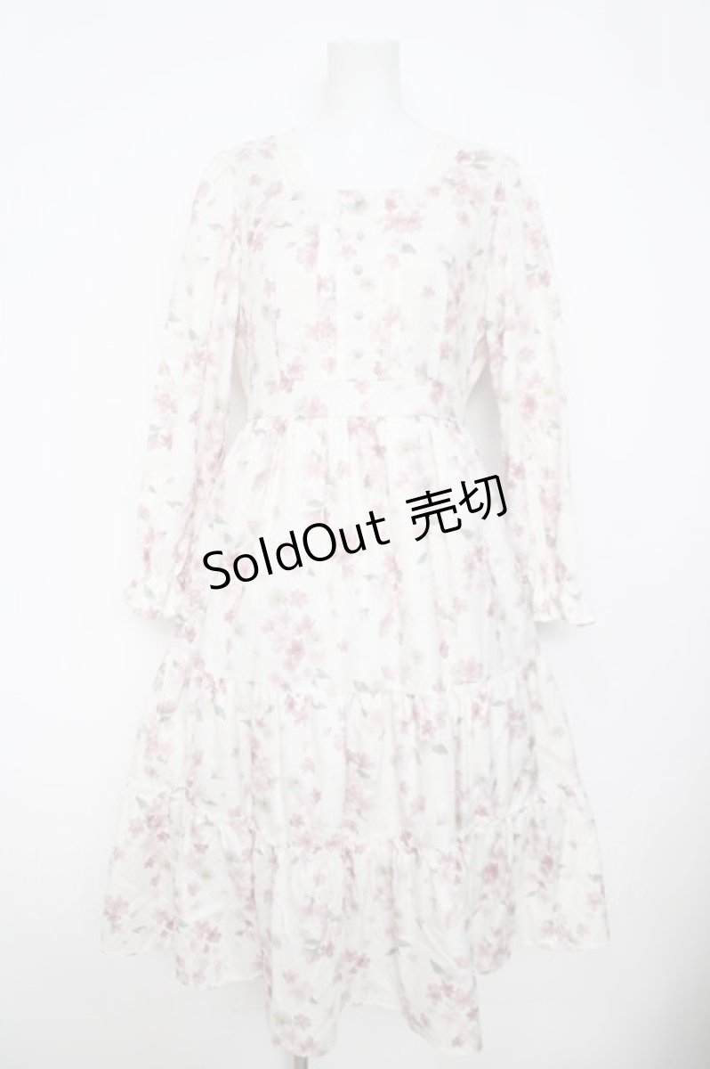 画像1: axes femme / 桜柄ティアードワンピース M オフ Y-26-04-21-145-AX-OP-SZ-ZY (1)