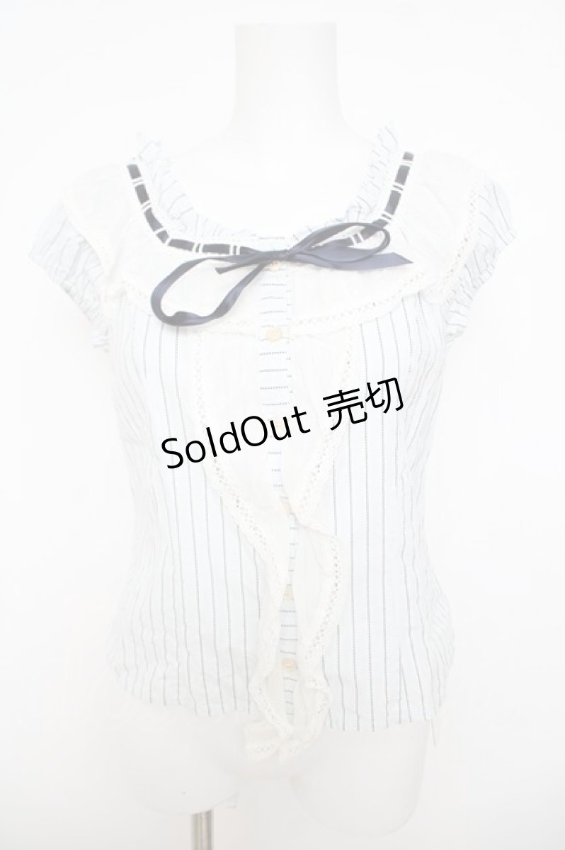 画像1: Jane Marple / リボン通しピンストライプブラウス M サックス Y-26-04-22-081-JM-BL-SZ-ZY (1)