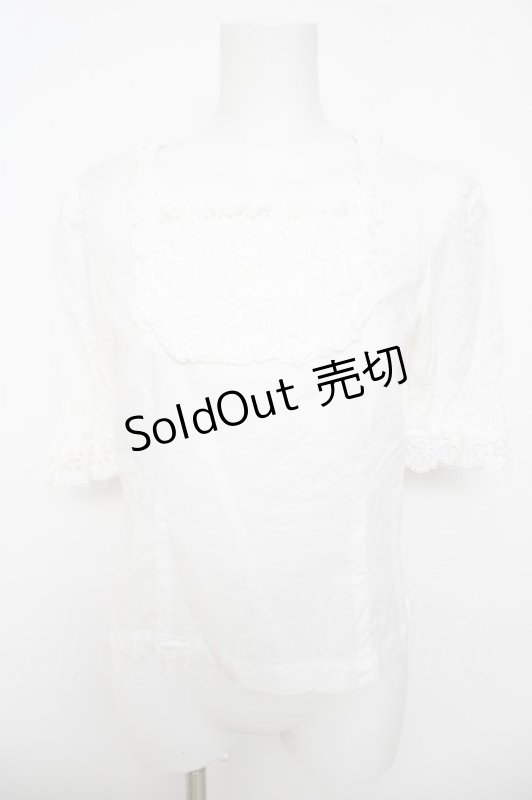 画像1: Jane Marple / 刺繍レースフリルブラウス M オフシロ Y-26-04-23-053-JM-BL-SZ-ZY (1)