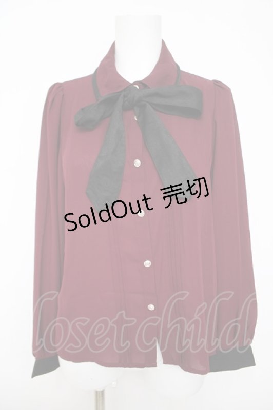 画像1: axes femme POETIQUE / 刺繍リボンタイブラウス  ワイン Y-26-04-23-011-AX-BL-SZ-ZY (1)