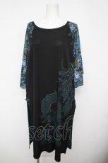 画像1: Qutie Frash / 龍ptロングカットソー  黒×ブルーグリーン Y-26-04-24-040-QU-TO-SZ-ZY (1)