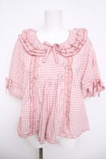 画像1: PINK HOUSE / ギンガムチェックパッチワークフリルブラウス F ピンク Y-26-04-24-072-LO-BL-SZ-ZY (1)