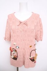 画像1: PINK HOUSE / フラワーバスケットテディモチーフ付きカーディガン  ピンク Y-26-04-24-078-LO-TO-SZ-ZY (1)