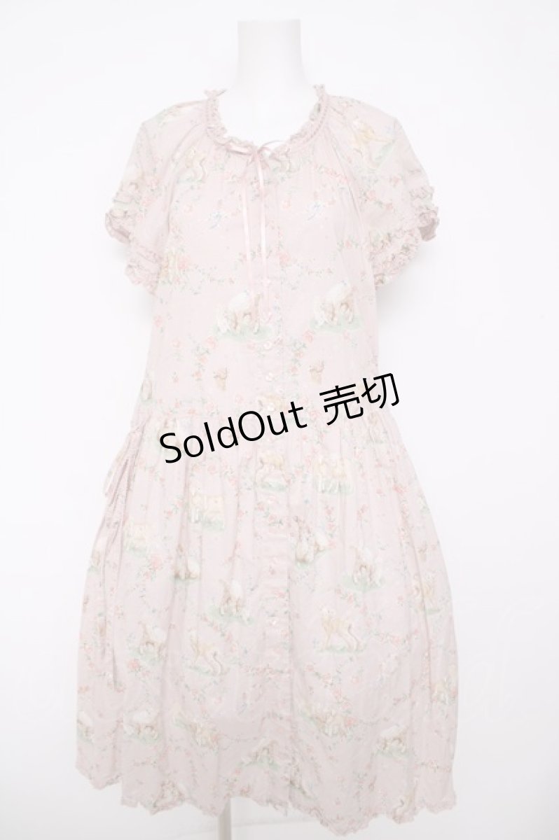 画像1: PINK HOUSE / ひつじプリントミディワンピース  ピンク Y-26-04-24-109-LO-OP-SZ-ZY (1)