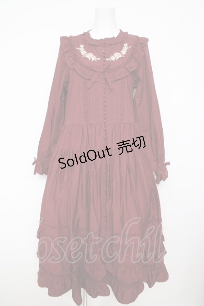 画像1: PINK HOUSE / 小花刺繍入りフリルワンピース F ボルドー Y-26-04-24-110-LO-OP-SZ-ZY (1)