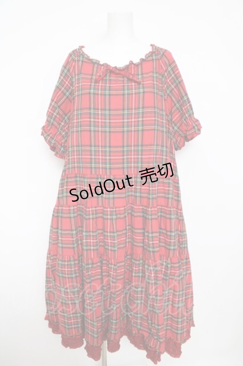 画像1: PINK HOUSE / コットンリネンタータンチェックロングティアードワンピース F 赤 Y-26-04-24-112-LO-OP-SZ-ZT136 (1)