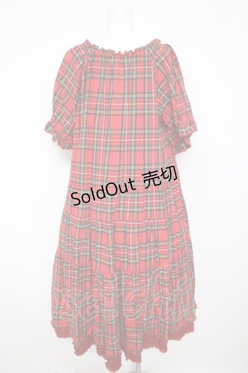 画像2: PINK HOUSE / コットンリネンタータンチェックロングティアードワンピース F 赤 Y-26-04-24-112-LO-OP-SZ-ZT136 (2)