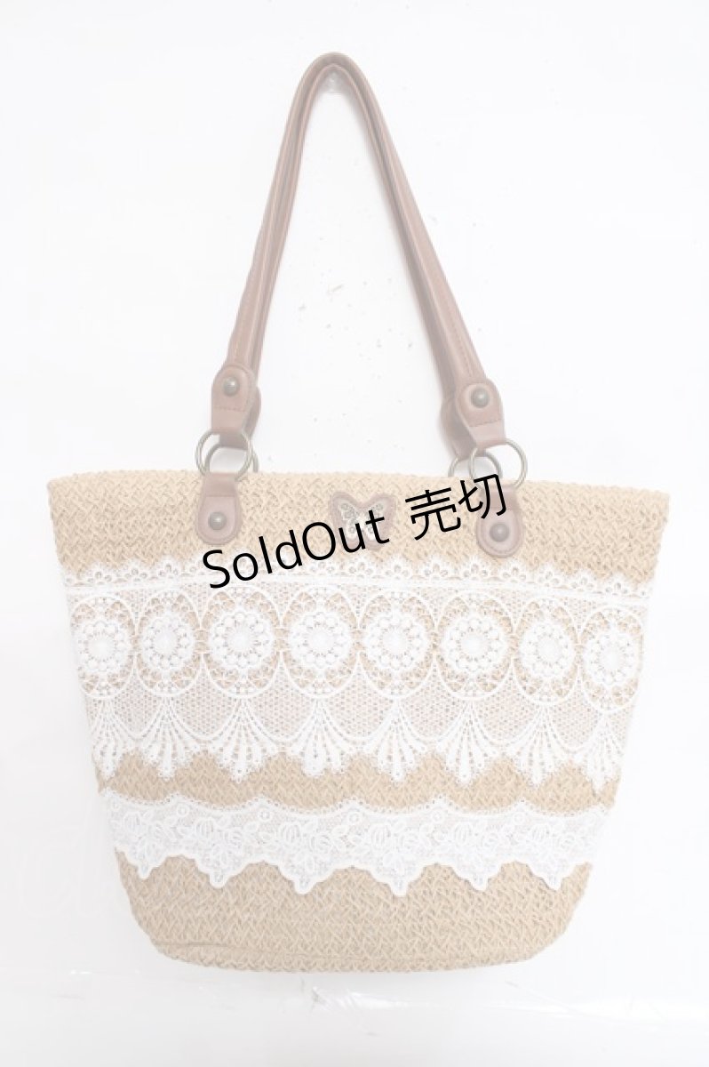 画像1: axes femme / 雑材×レーストートバッグ  茶 Y-26-04-27-064-AX-BG-SZ-ZY (1)