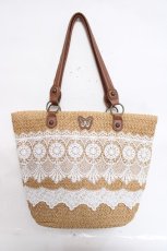 画像1: axes femme / 雑材×レーストートバッグ  茶 Y-26-04-27-064-AX-BG-SZ-ZY (1)
