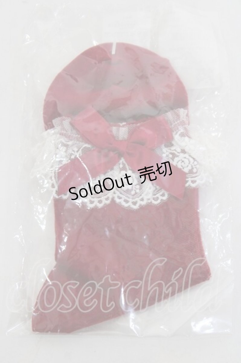 画像1: axes femme kawaii / 透かしレースアップ柄ソックス F ワイン Y-26-04-27-072-AX-ZA-SZ-ZY (1)