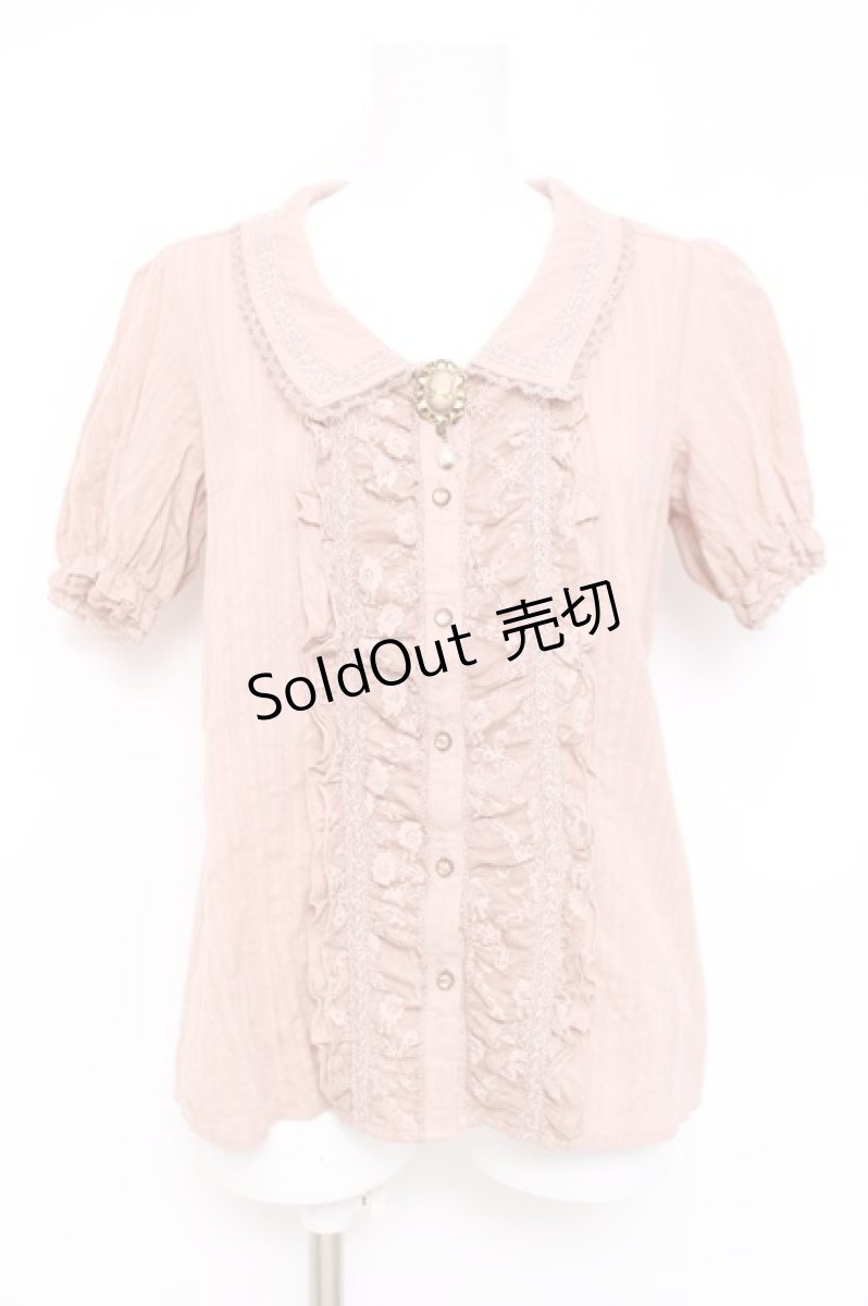 画像1: axes femme / レース配色シャドーストライプブラウス L 淡ピンク Y-26-04-27-079-AX-BL-SZ-ZY (1)